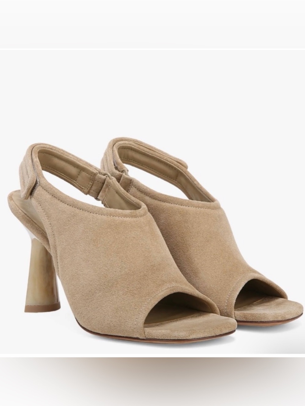 Vince Taupe Suede Peep-Toe Slingback Block Heels